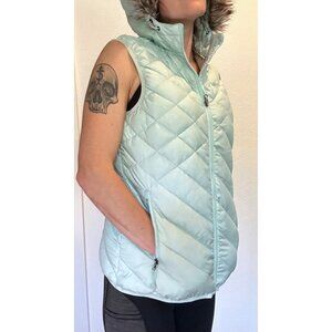 Eddie Bauer  Women’s SMALL Puffer Vest Goose Down Detachable Faux Fur Hood